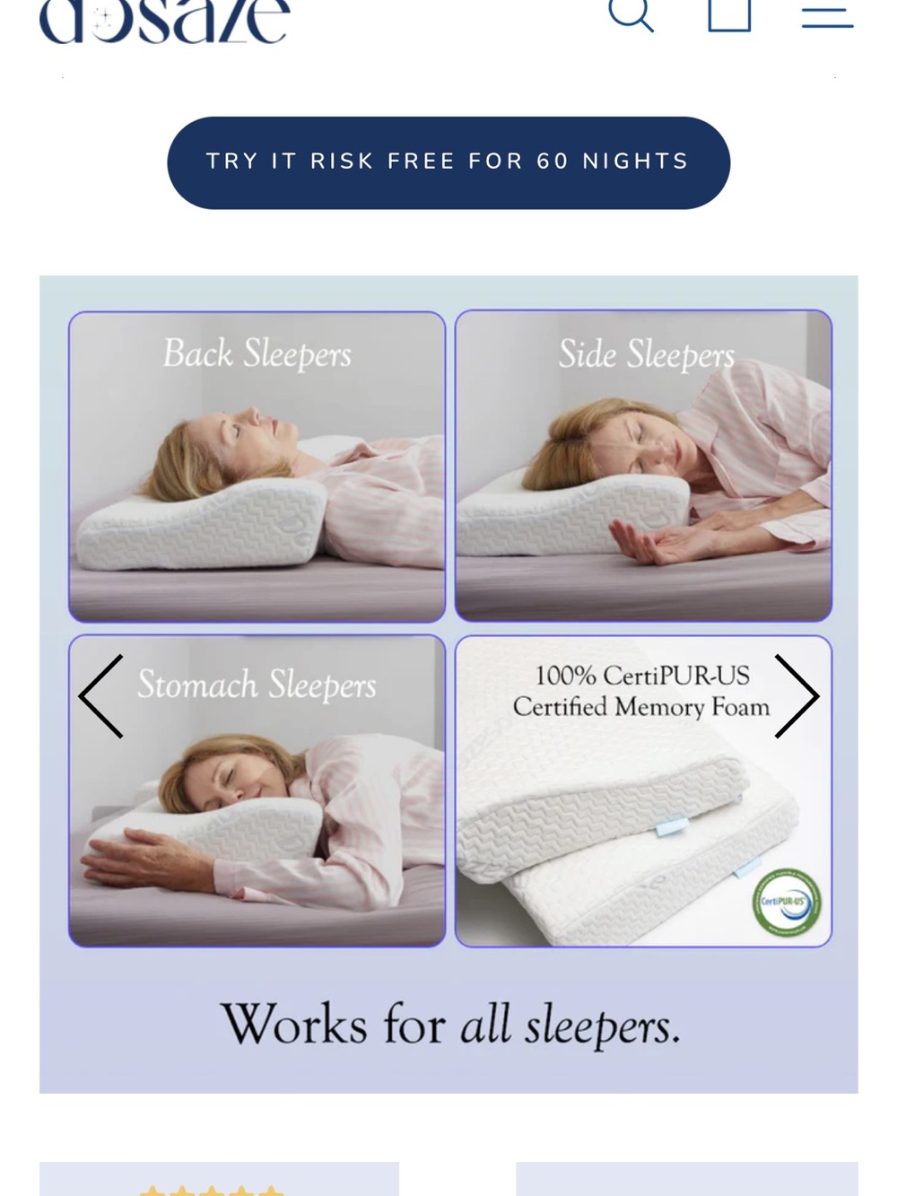 Dosaze Contour Pillow –New In Box Ergonomic Neck Support - Picture 2 of 3